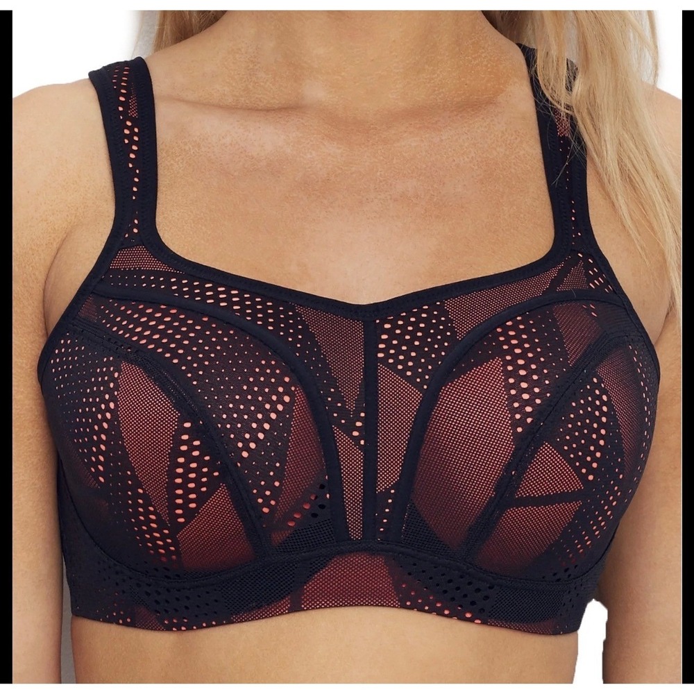 Panache Sport Bra Black Coral Mesh‎ Full Cup Underwire Support 40E 5021C